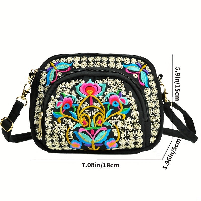 Vibrant Floral Embroidered Crossbody Bag for Women