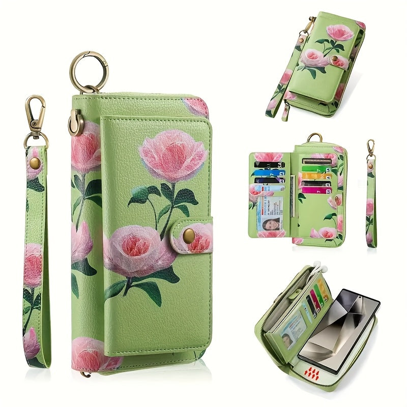 Elegant Floral PU Clutch Chic Zipper Wallet  Phone Bag