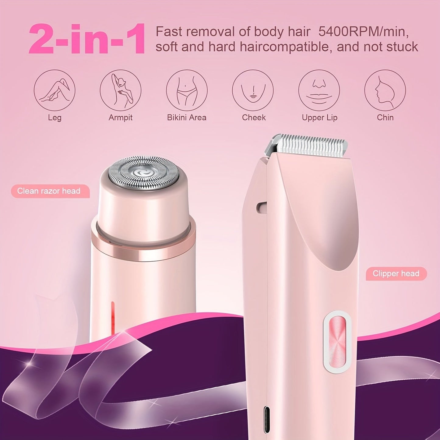 Pink Dual Head Electric Shaver  Bikini Trimmer US Powered Waterproof