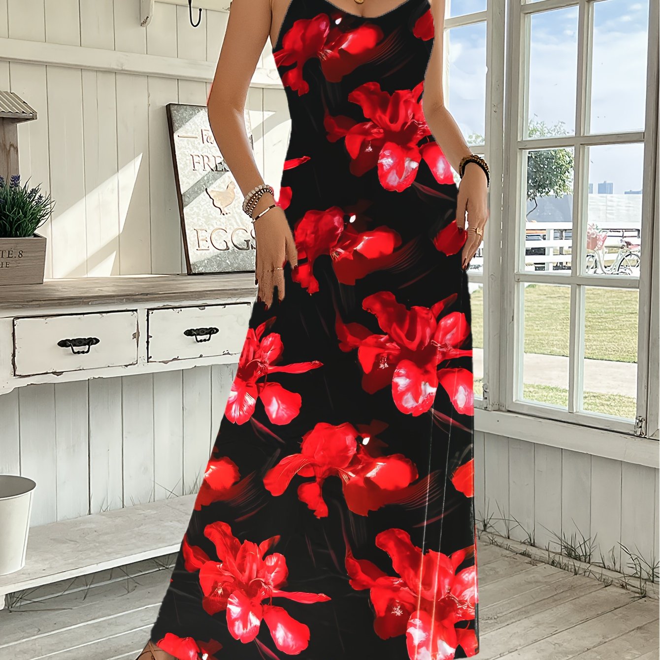 Chic Strappy Floral Print Maxi Dress