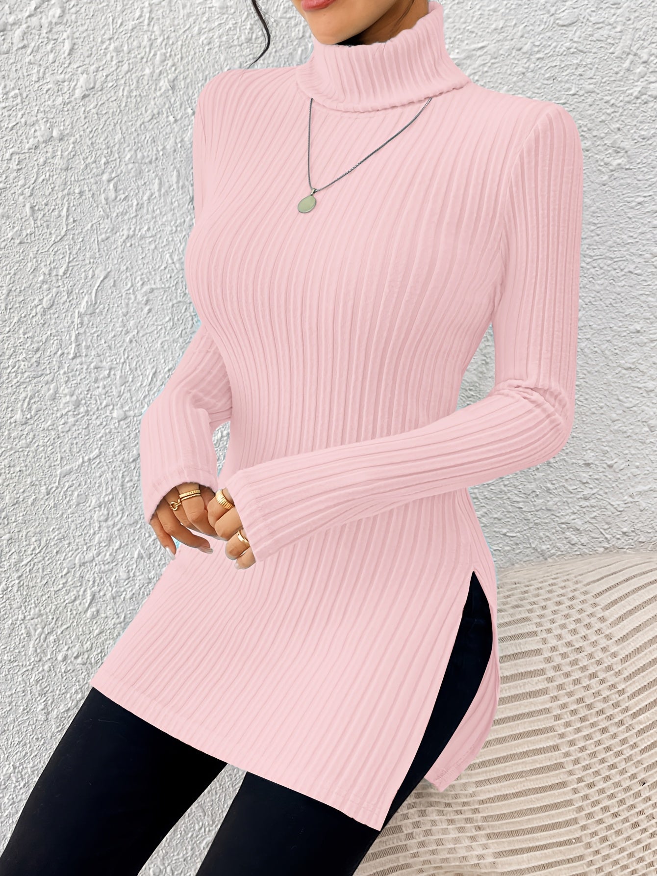 Elegant Soft Turtleneck Long Top