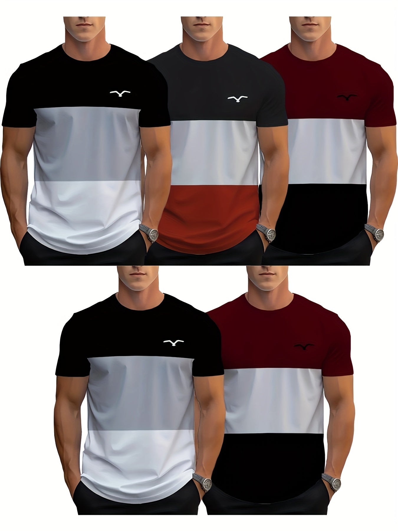 Color Block Active Tees Comfort Style Five Pack