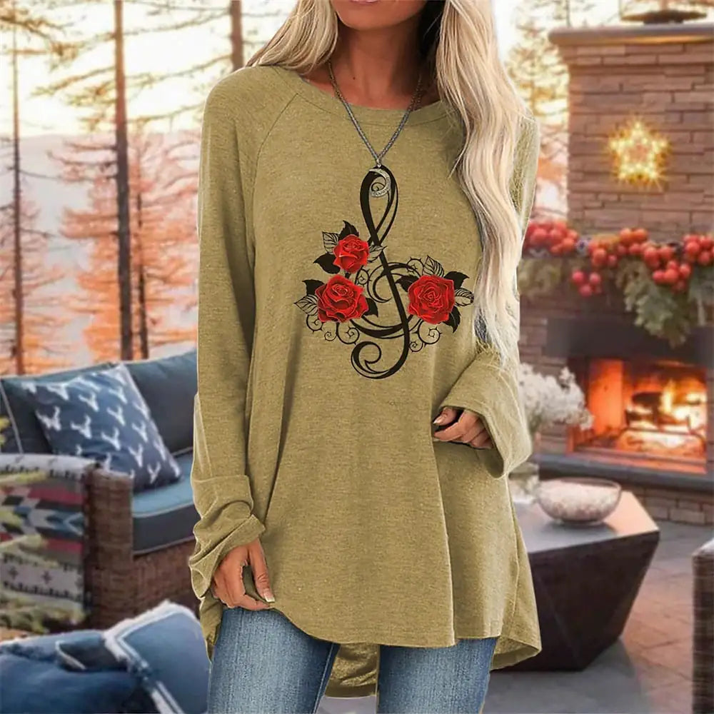 3D Rose Women's Round Neck T-Shirt