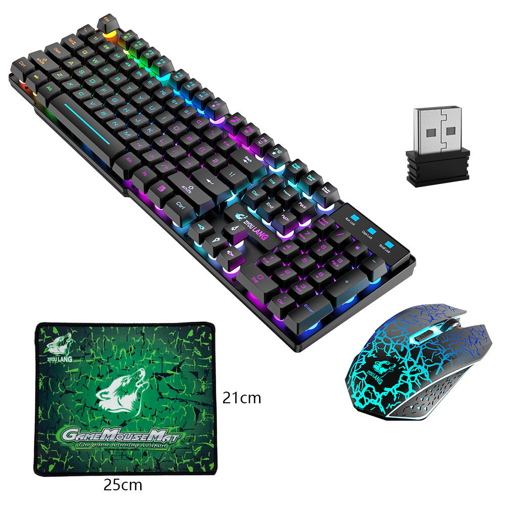 T6 Gaming Keyboard & Mouse Set  Rainbow Backlight  Platinum