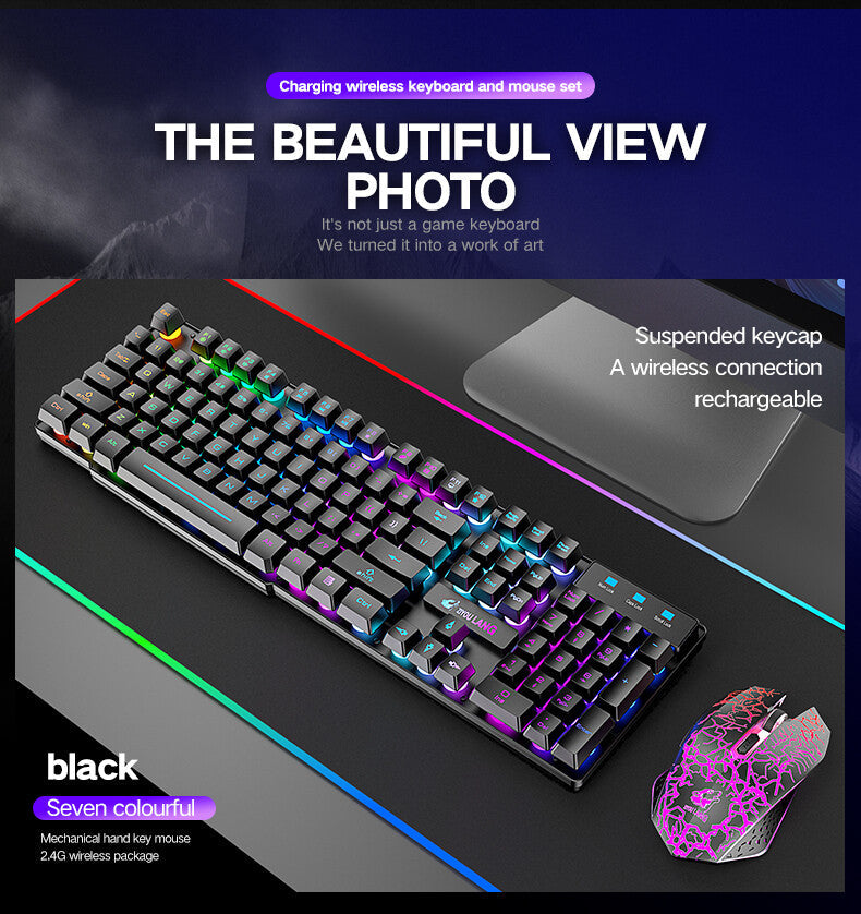 T6 Gaming Keyboard & Mouse Set  Rainbow Backlight  Platinum