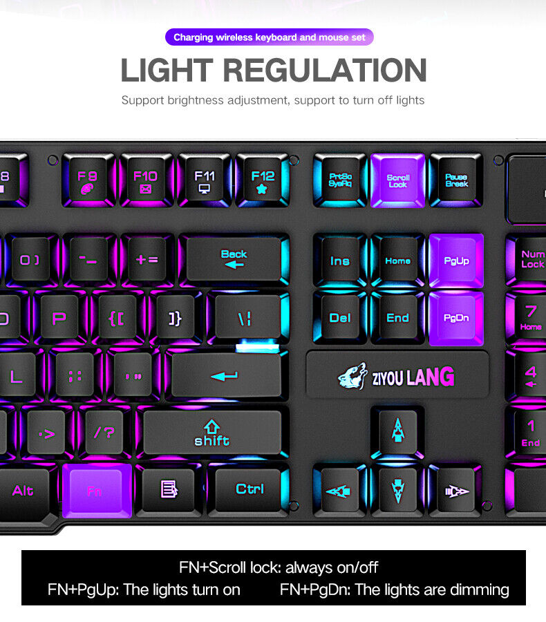 T6 Gaming Keyboard & Mouse Set  Rainbow Backlight  Platinum