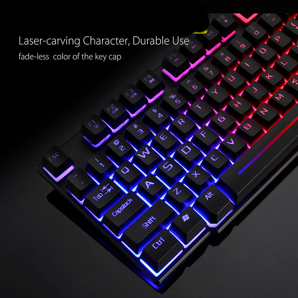 T6 Gaming Keyboard & Mouse Set  Rainbow Backlight  Platinum