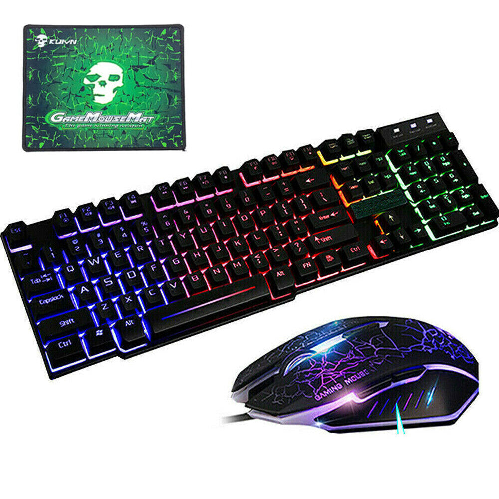 T6 Gaming Keyboard & Mouse Set  Rainbow Backlight  Platinum