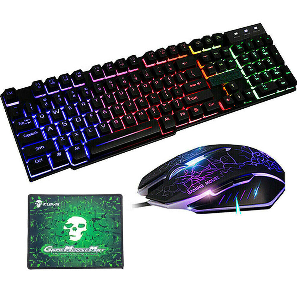 T6 Gaming Keyboard & Mouse Set  Rainbow Backlight  Platinum
