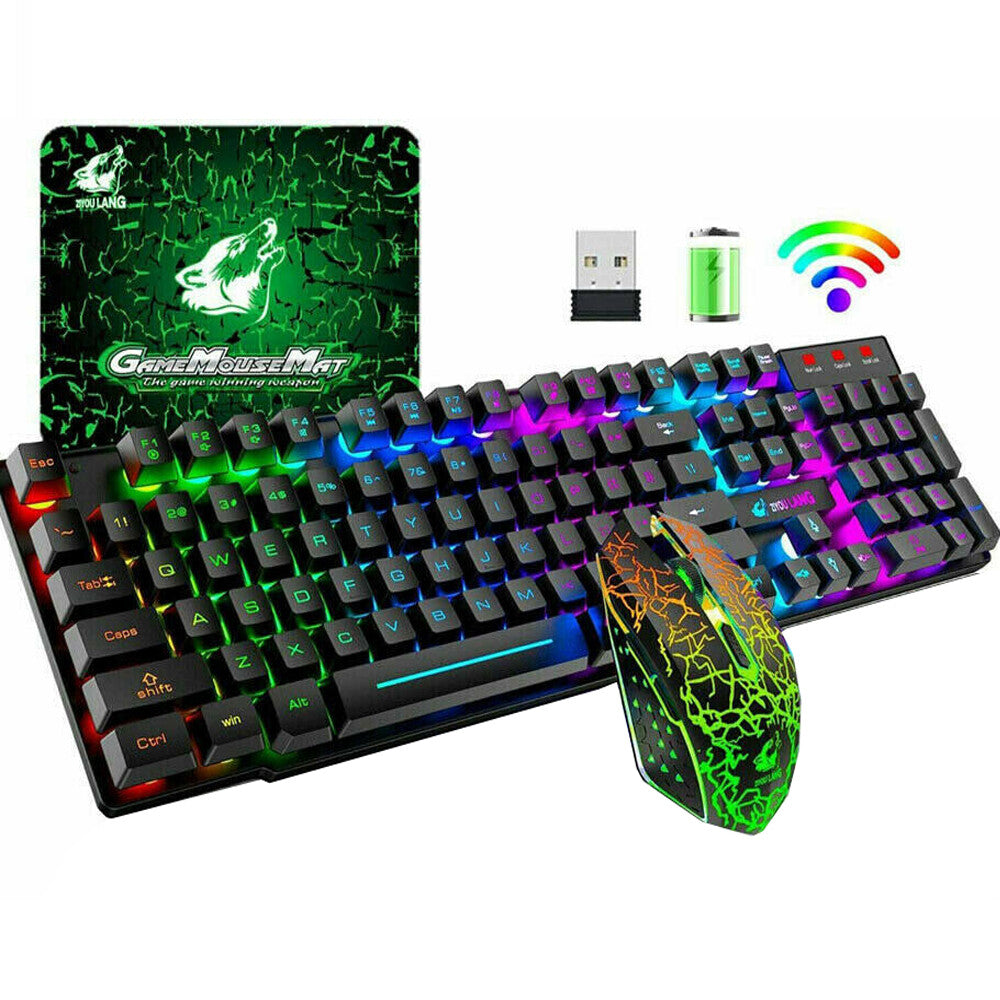 T6 Gaming Keyboard & Mouse Set  Rainbow Backlight  Platinum