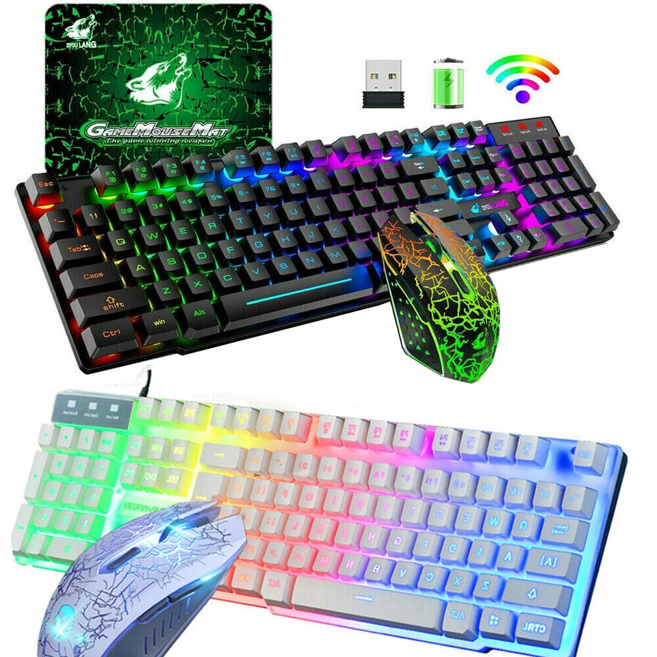 T6 Gaming Keyboard & Mouse Set  Rainbow Backlight  Platinum