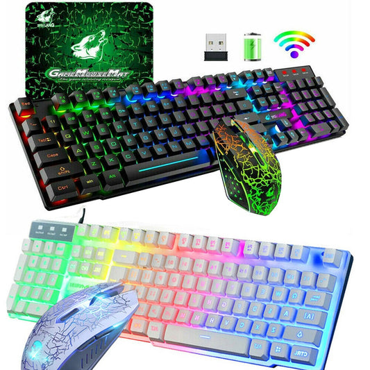 T6 Gaming Keyboard & Mouse Set  Rainbow Backlight  Platinum