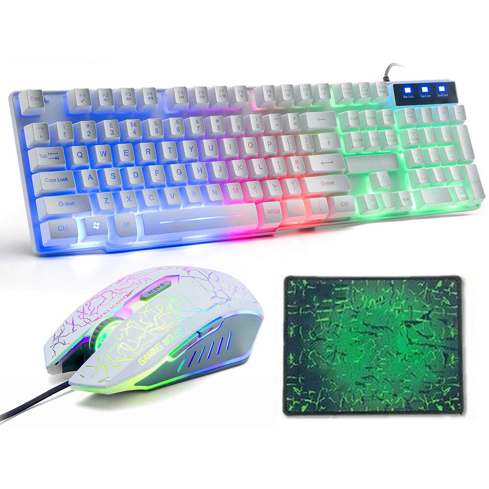 T6 Gaming Keyboard & Mouse Set  Rainbow Backlight  Platinum