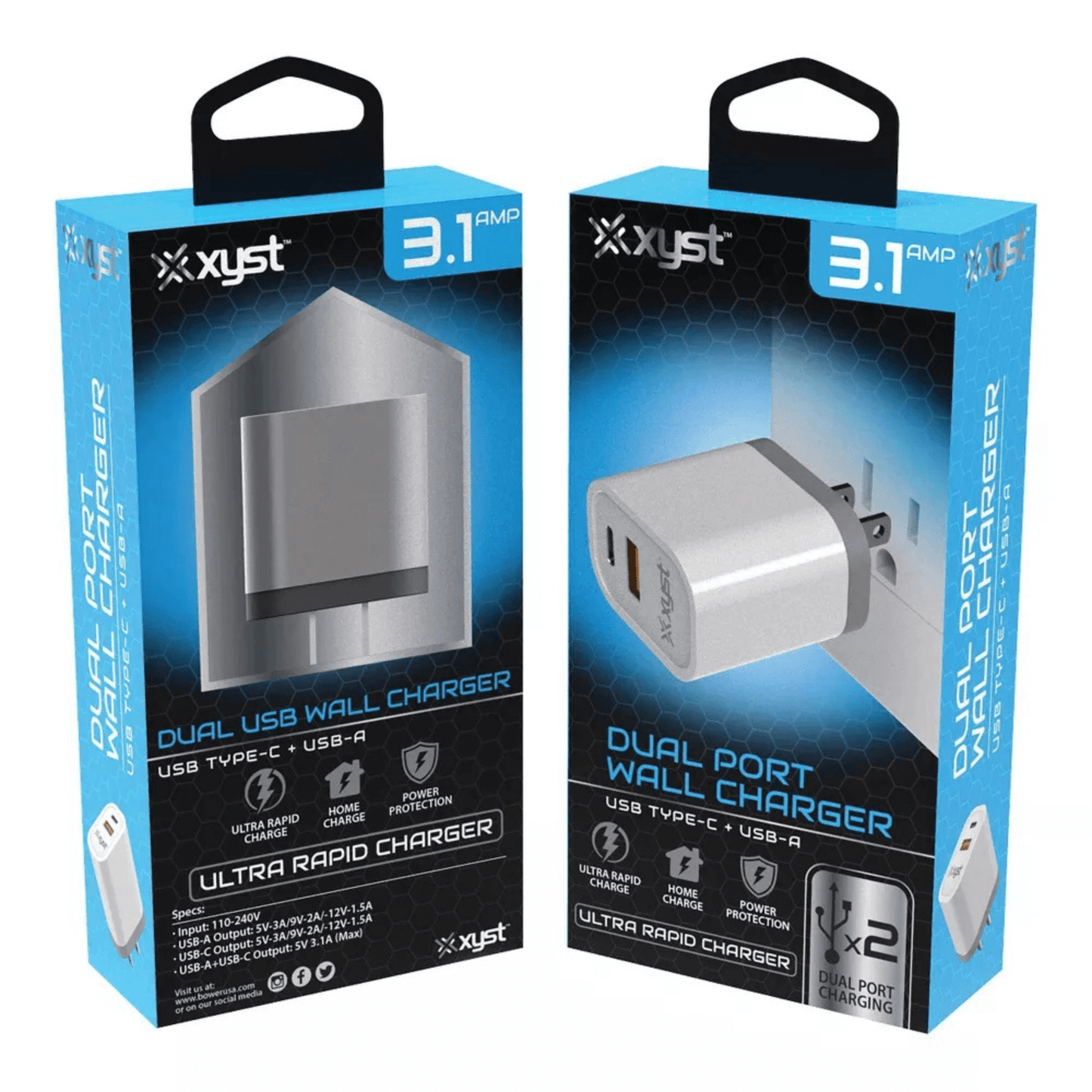 Xyst 3.4-Amp Dual USB Wall Charger with USB Port and USB Type-C Port