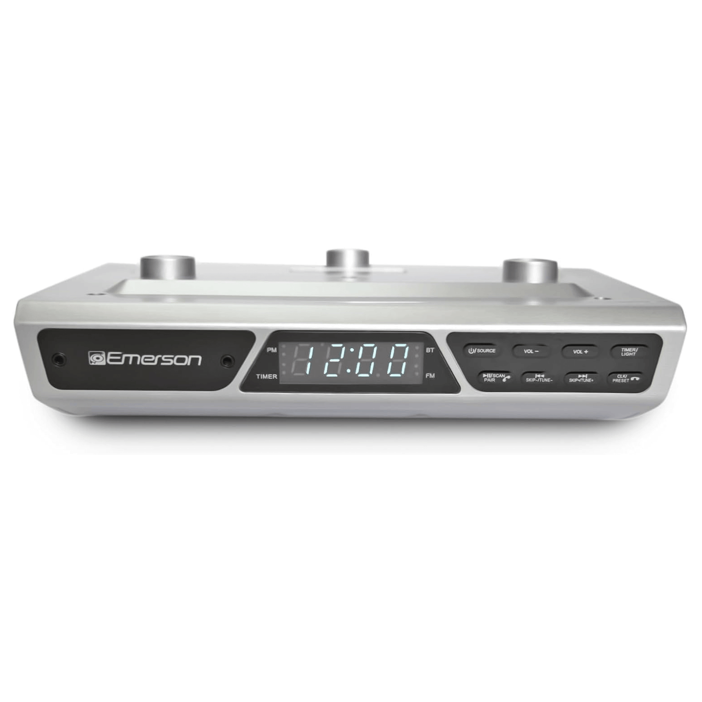Emerson Under Cabinet FM Radio w Bluetooth, Station Memory and Clock with Timer
