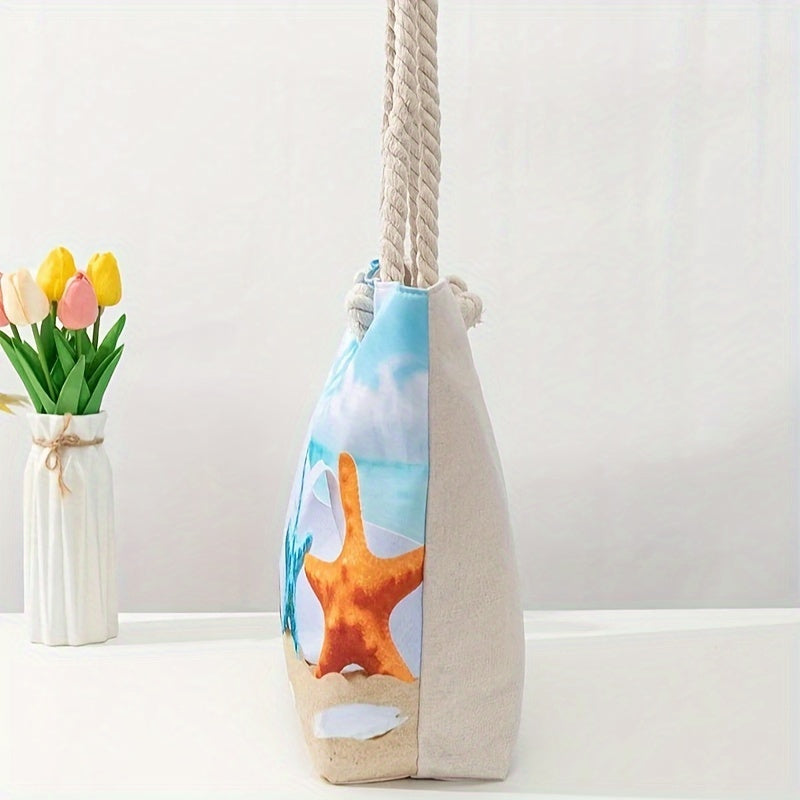 Durable Zipped Stylish Essential Vibrant Coastal Print Beach Tote Bag