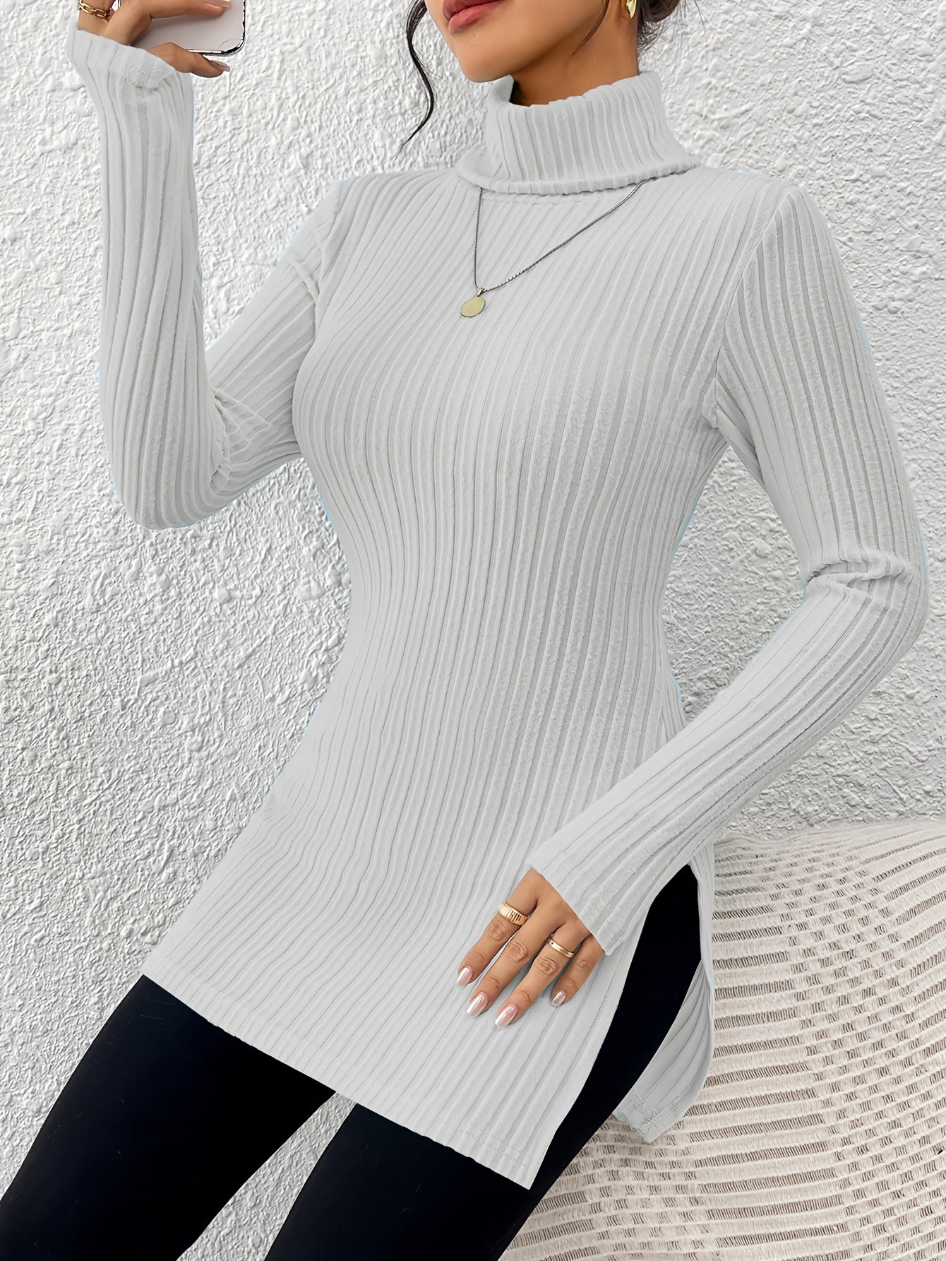 Elegant Soft Turtleneck Long Top