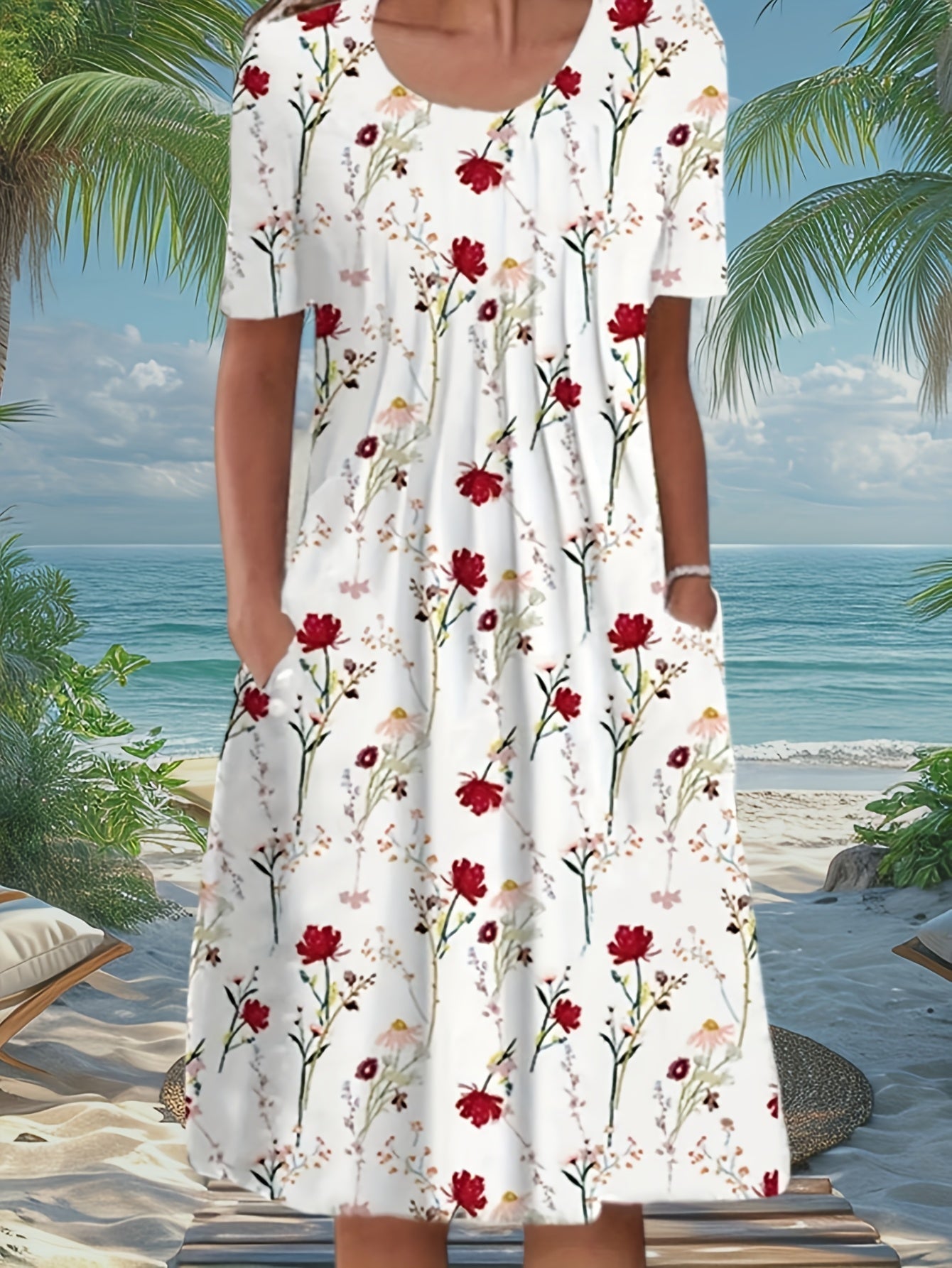 Floral Print Plus Size Pocket Casual Dress