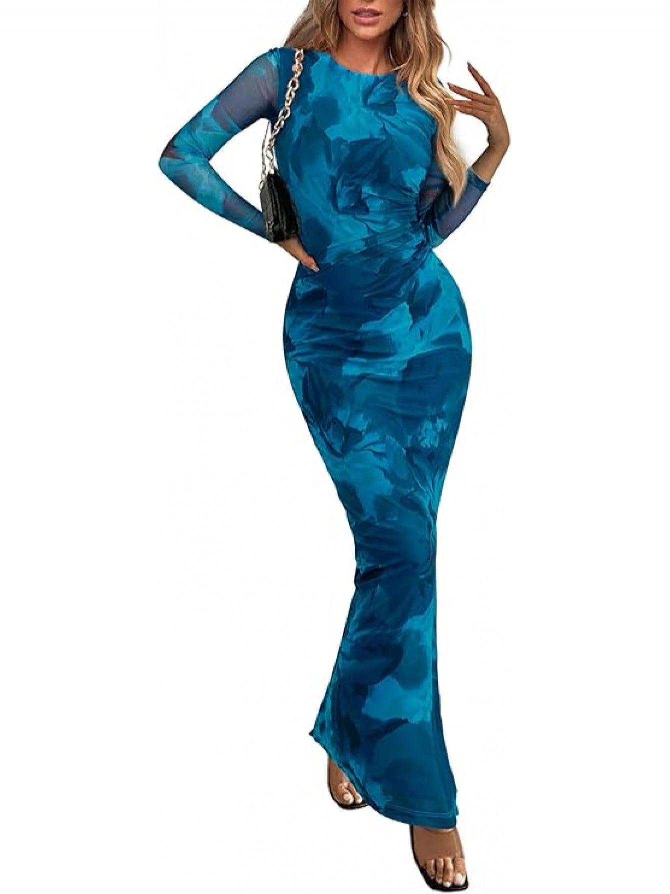 Elegant Frilly Floral Bodycon Maxi Dress