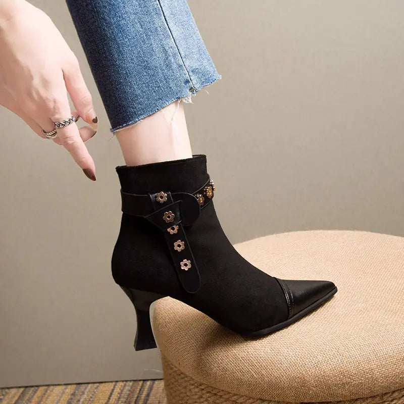 Trendy Women's Ankle Boots - Korean Style, Pointed Toe