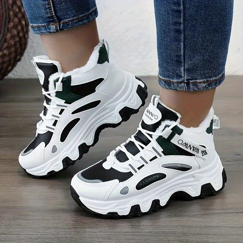 Cozy Fleece Lined Nonslip Striped Sports Shoes