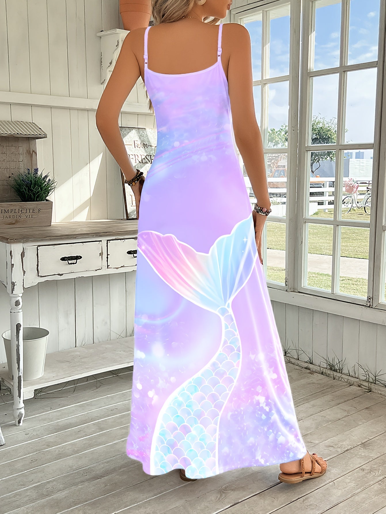 Vibrant Underwater Print V-Neck Cami Maxi Dress