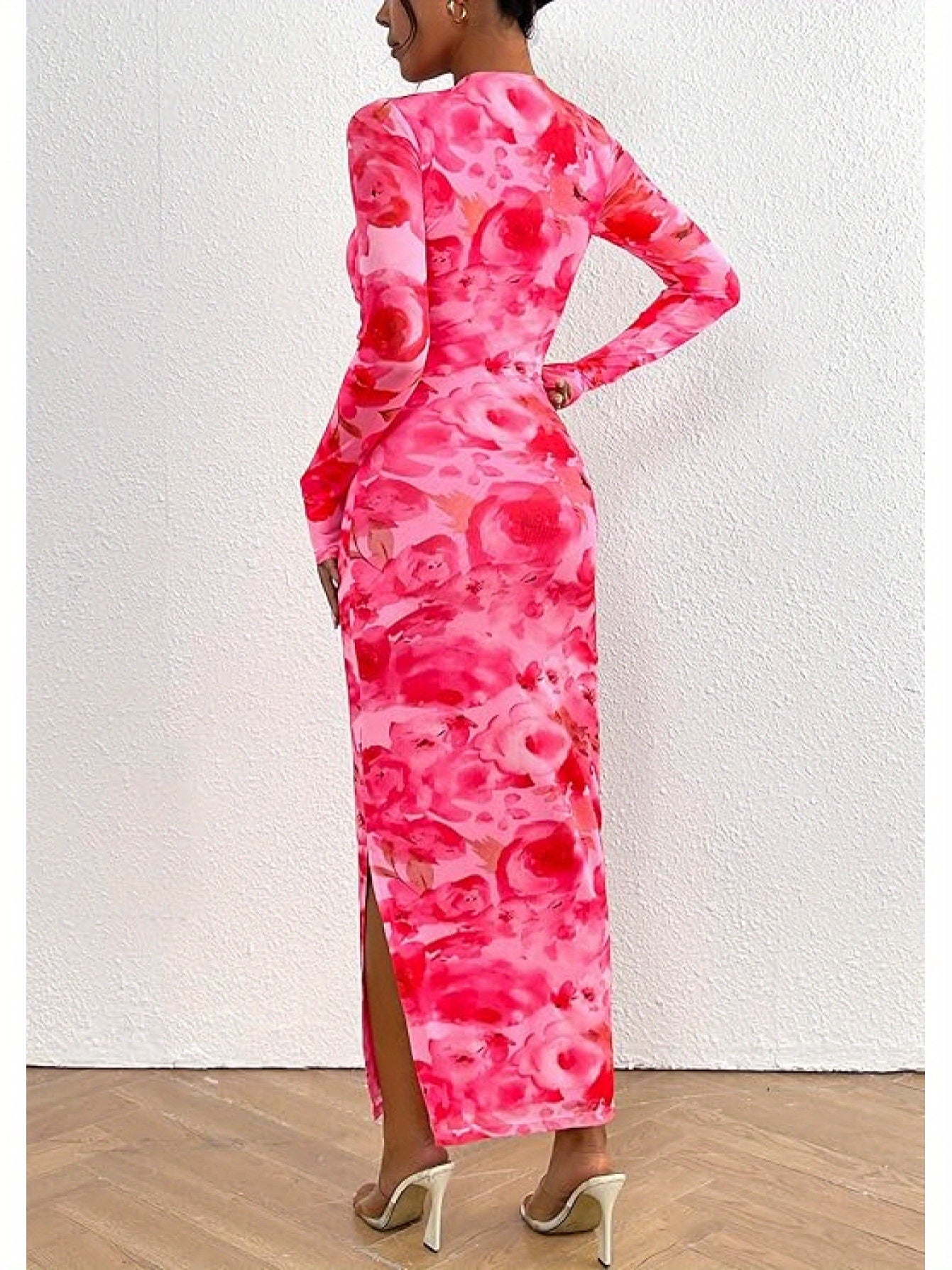 Elegant Frilly Floral Bodycon Maxi Dress