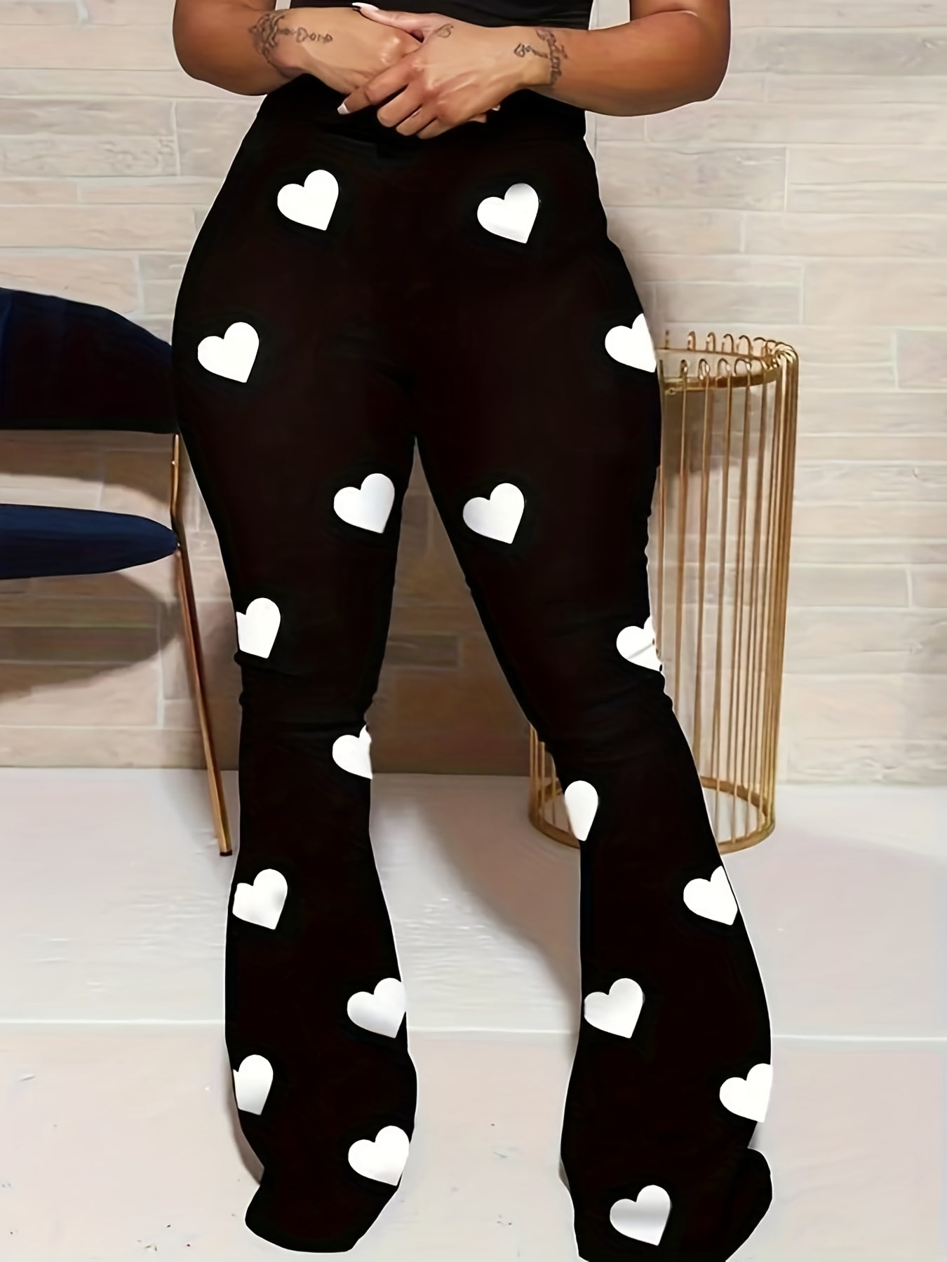 Elegant Versatile  Staple Heart Print Wide Leg Pants