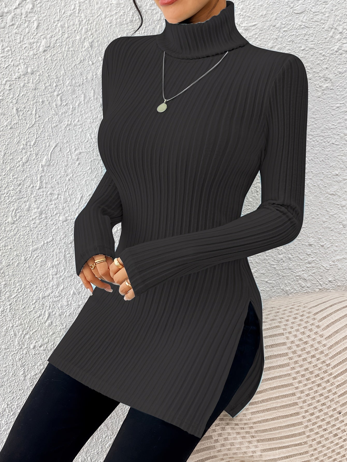 Elegant Soft Turtleneck Long Top