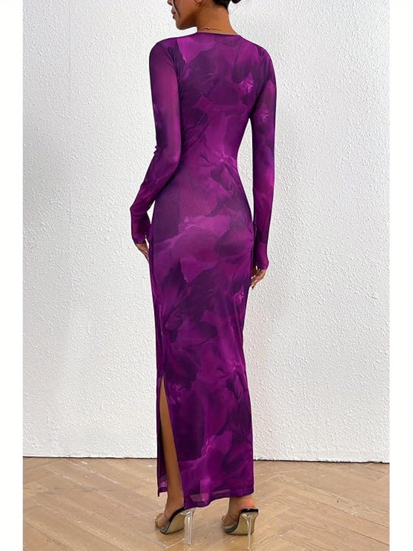 Elegant Frilly Floral Bodycon Maxi Dress