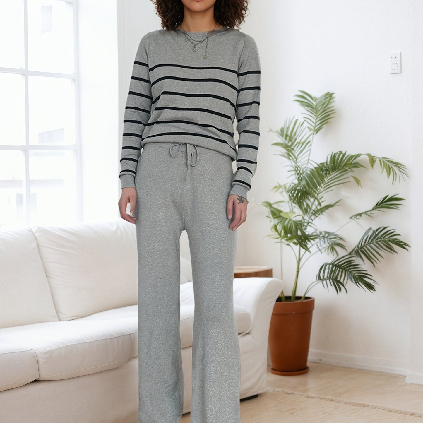 Plus Size Style Striped Knit Set