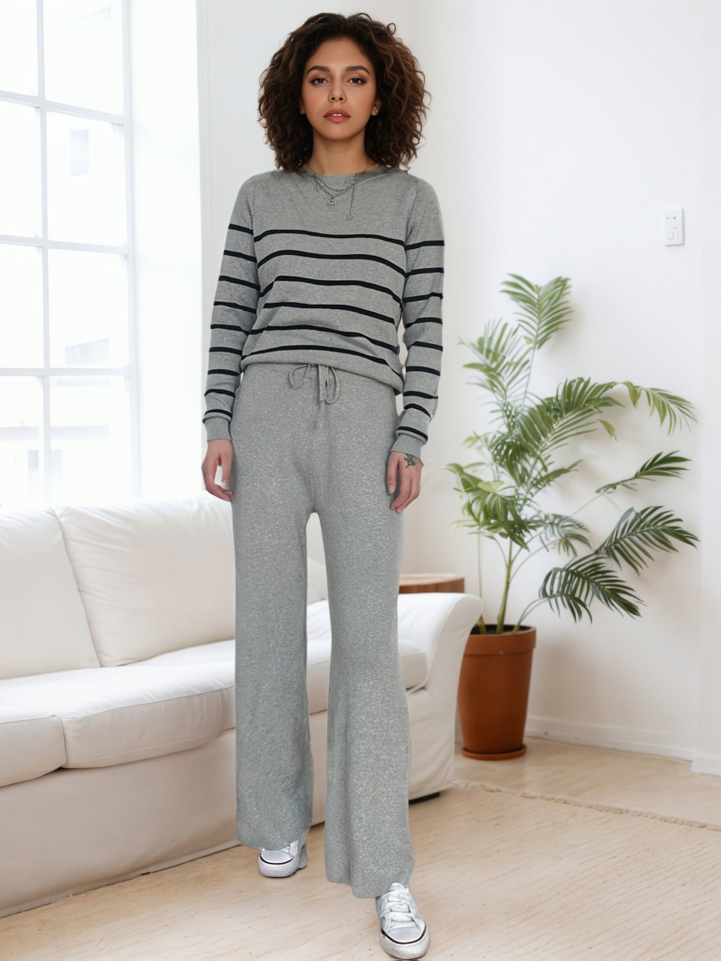 Plus Size Style Striped Knit Set