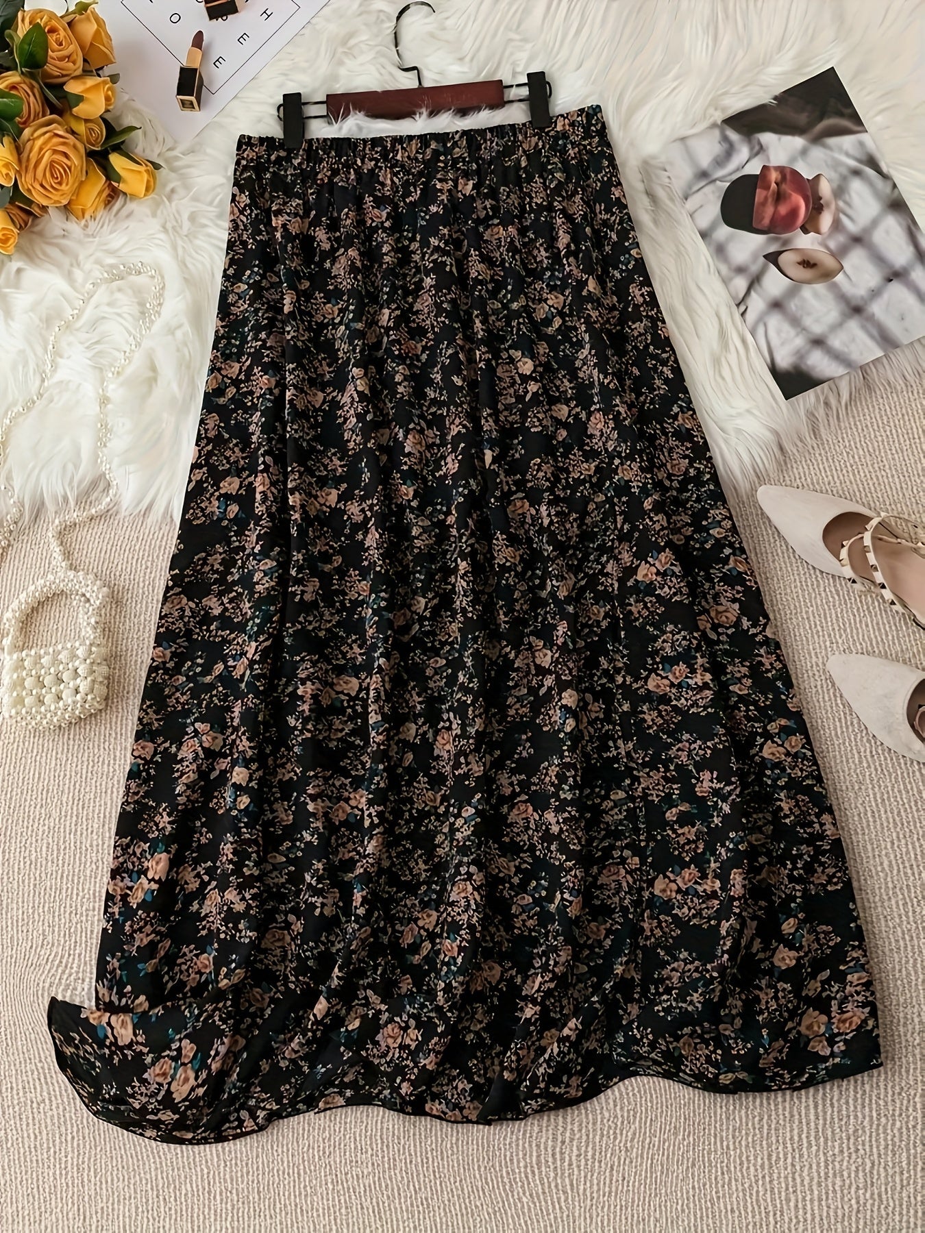 Woman's Floral Print Pleated A-Line Skirt