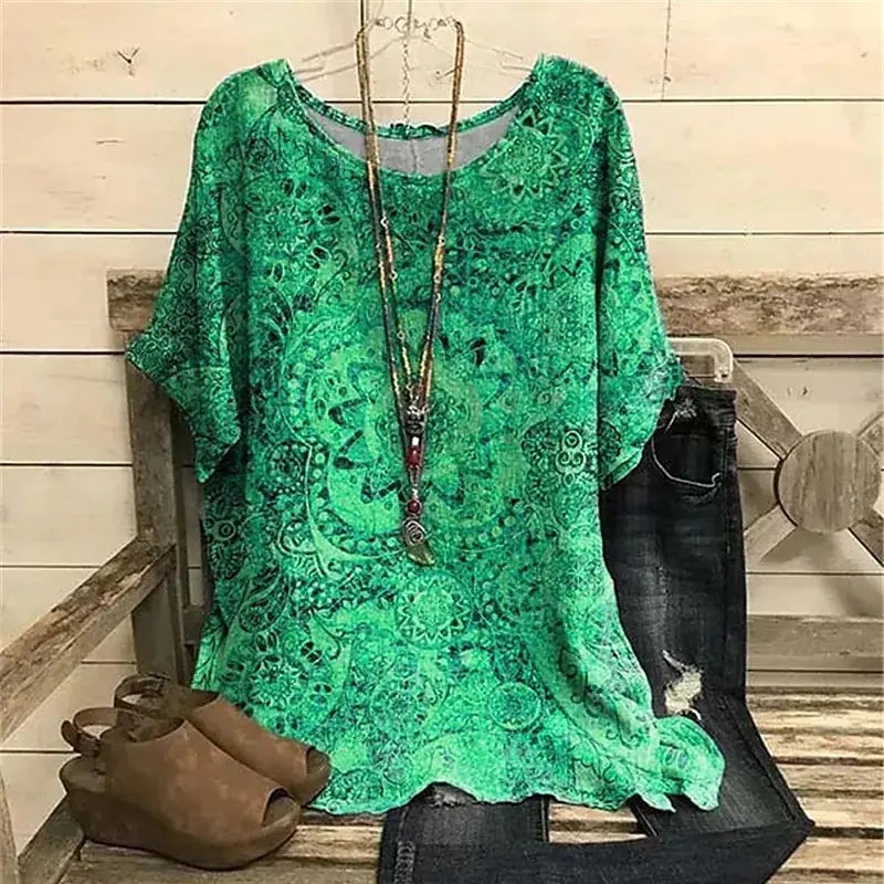 Floral 3D Print Round Neck Women's T-Shirt (Casual)