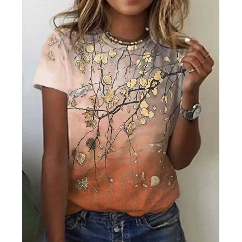 Floral 3D Digital Print Short Sleeve Women's T-Shirt