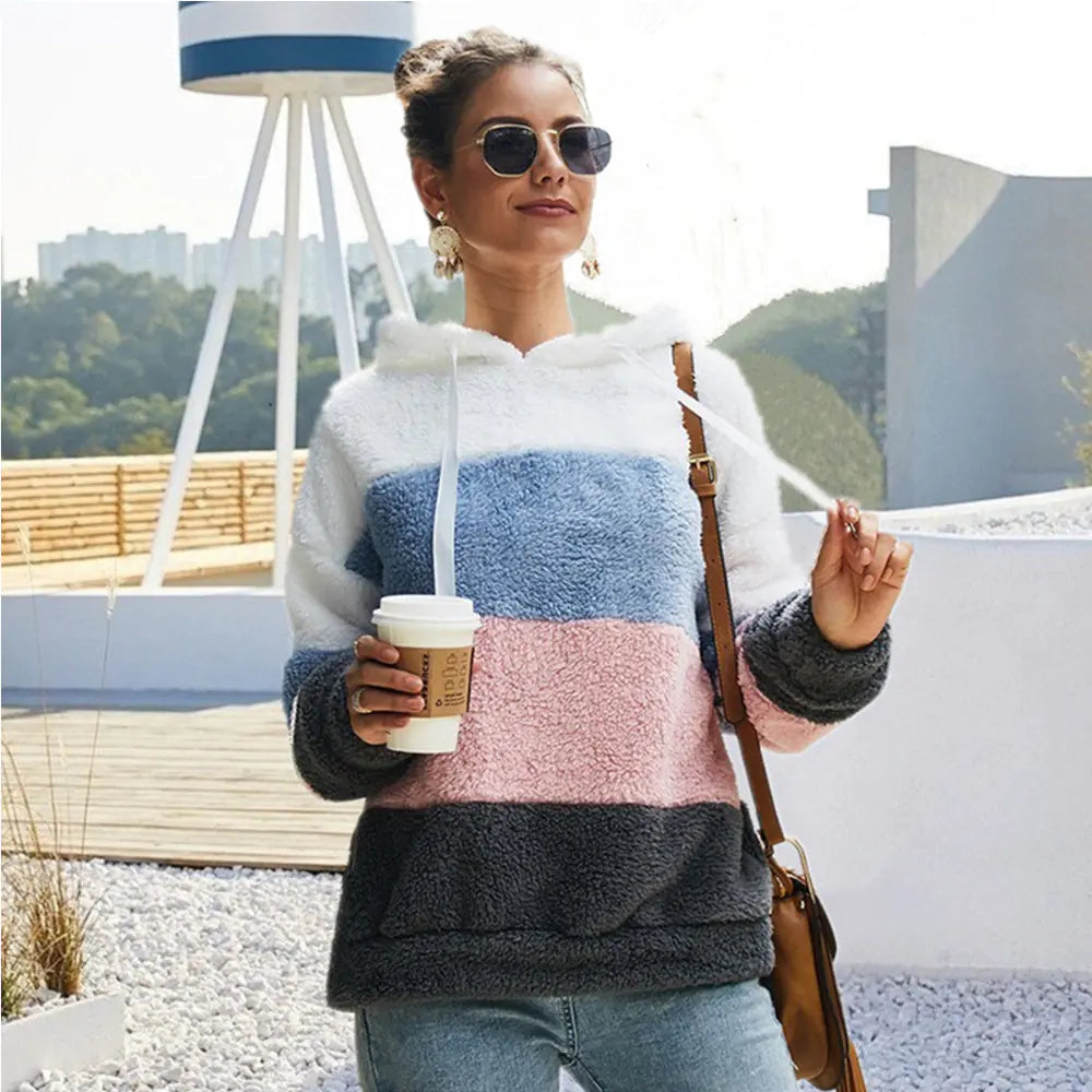 Trendy Fall/Winter Hooded Plush Sweatshirt for Women