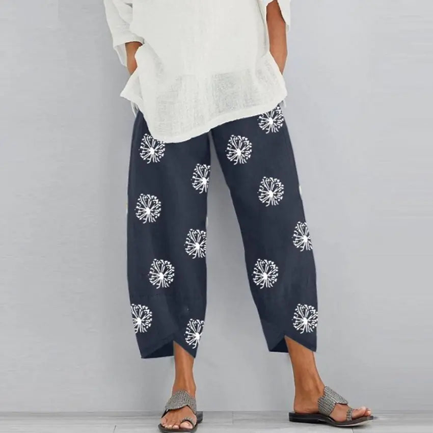 Plus Size Women's Dandelion Print Wide Leg Pants