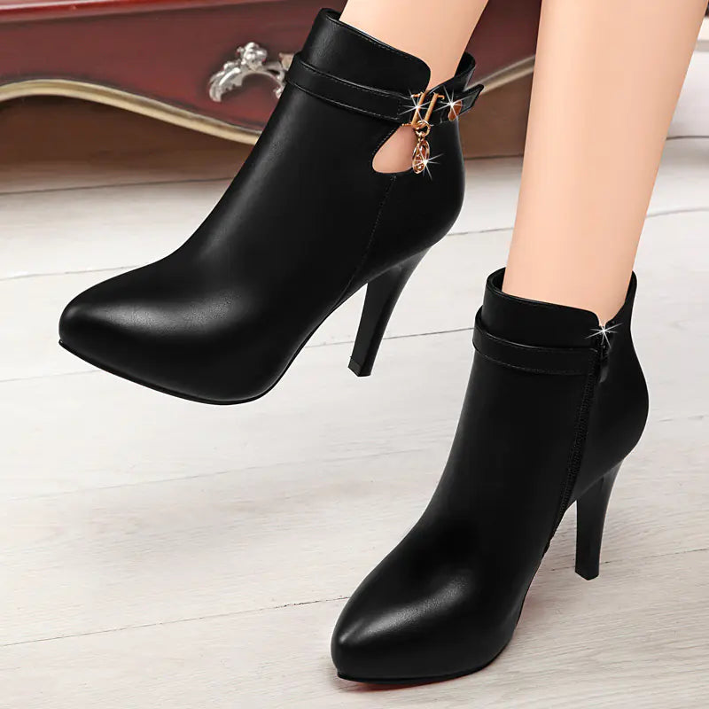 Versatile Waterproof High Heels with Pointed Toe Booties