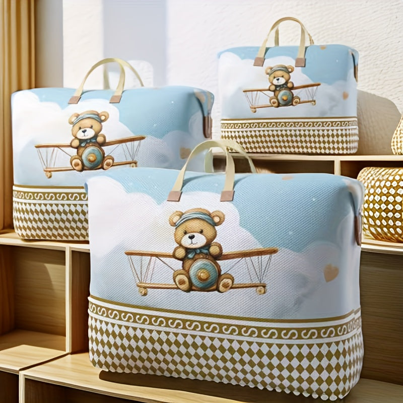 Adorable Bear Pilot Light Blue Storage Bag  Foldable Organizer