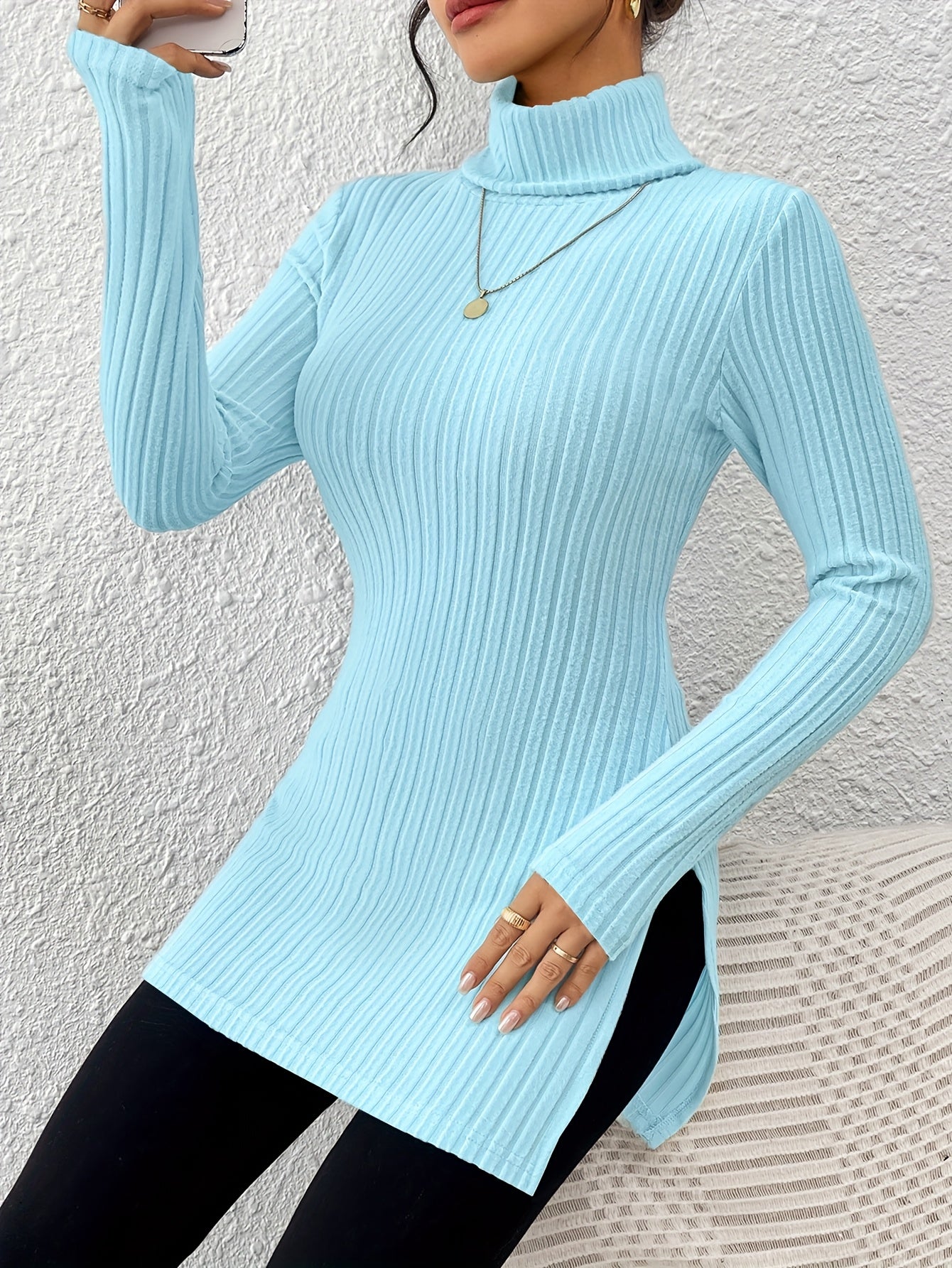 Elegant Soft Turtleneck Long Top