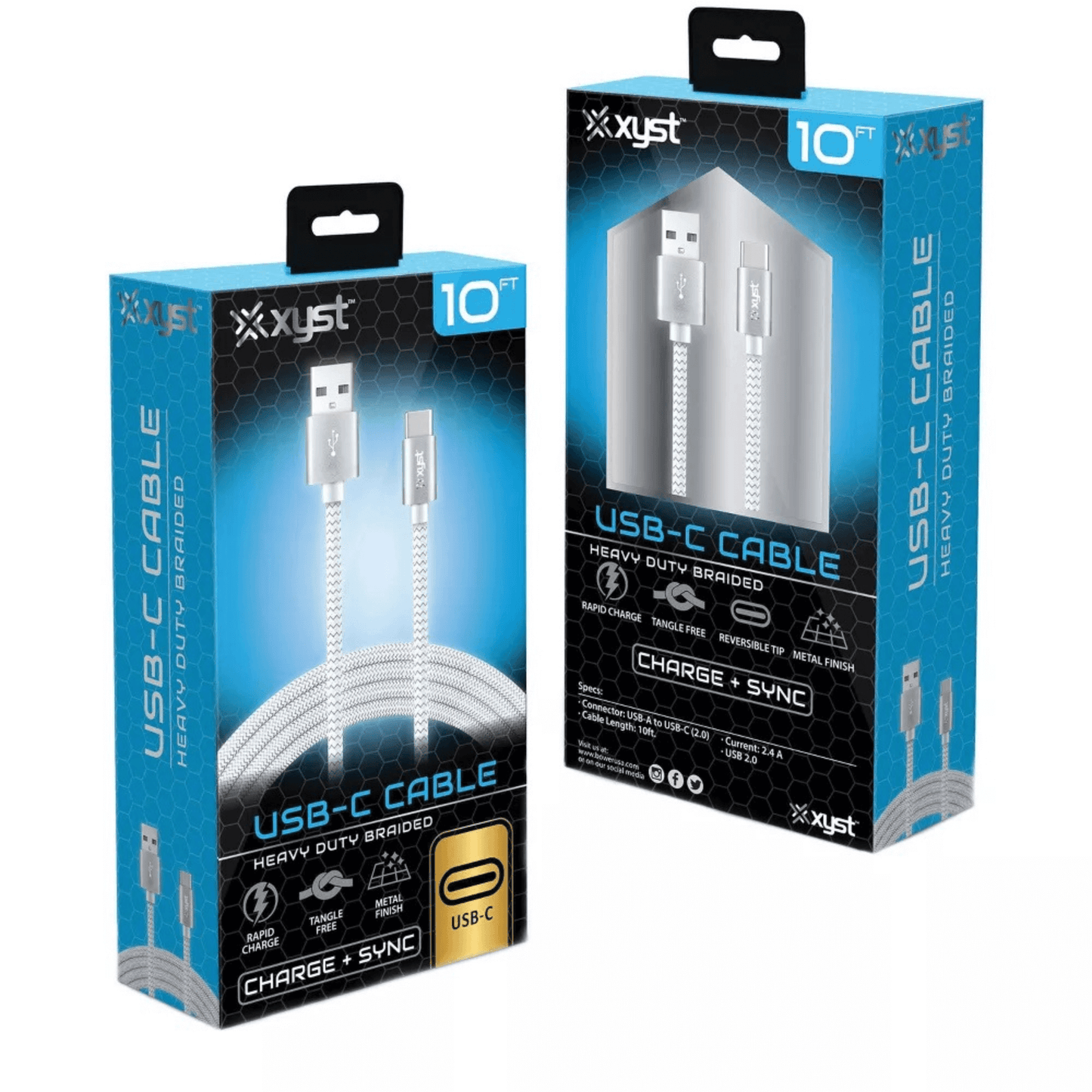 Xyst Charge and Sync USB to USB-C Braided Cable 10Ft