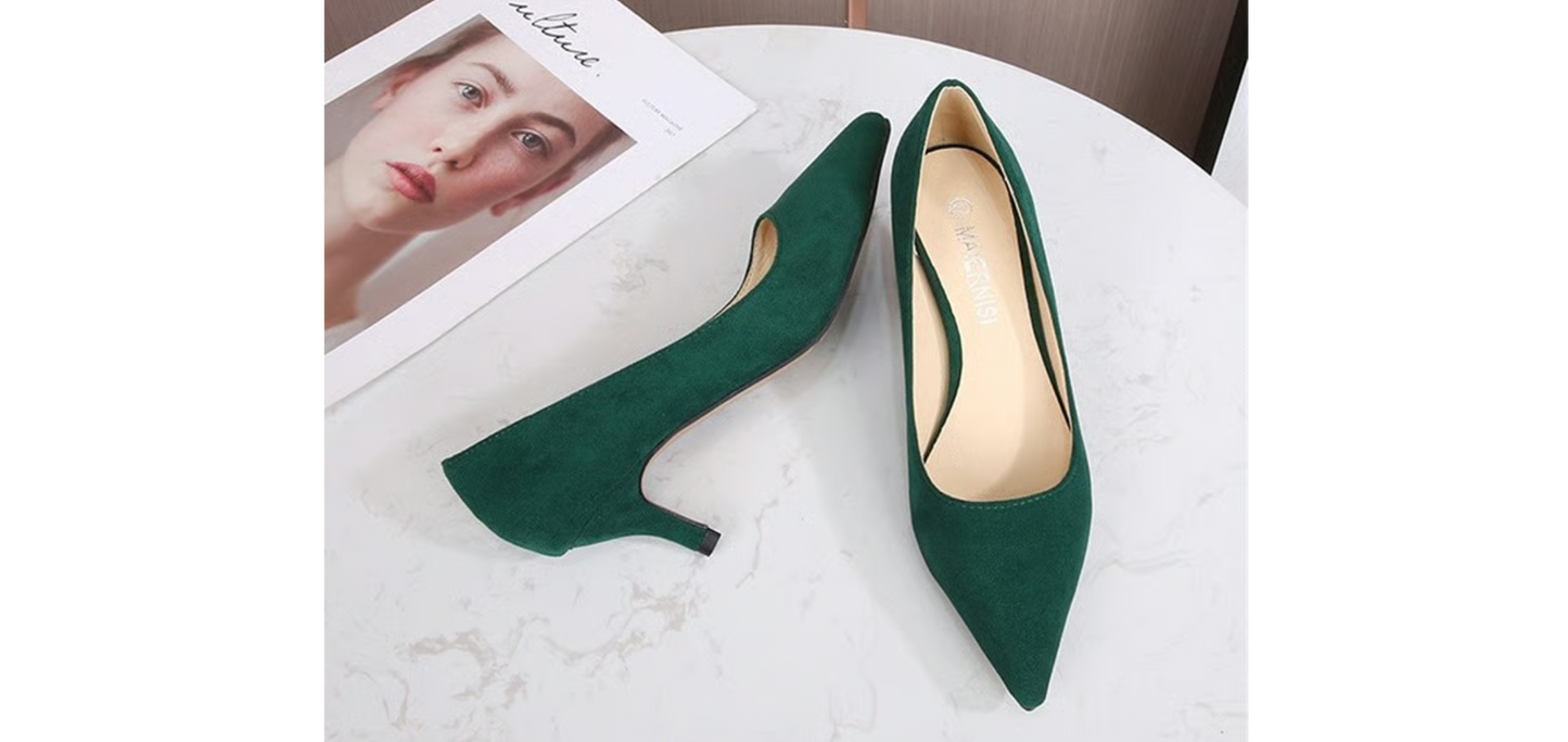 Low Heels Pumps Pointed Toe Kitten Heels Flock Plus Size Shoes