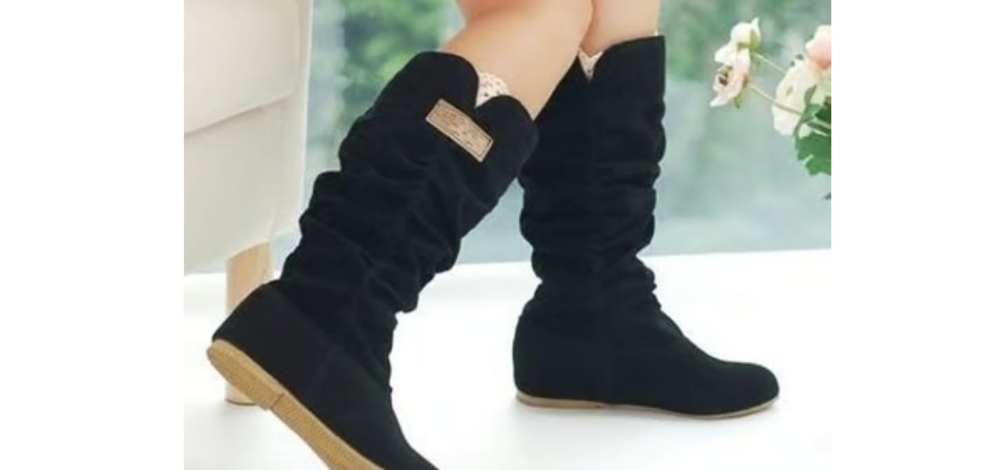 Flat Heels Lace Hollow Hook Suede Boots