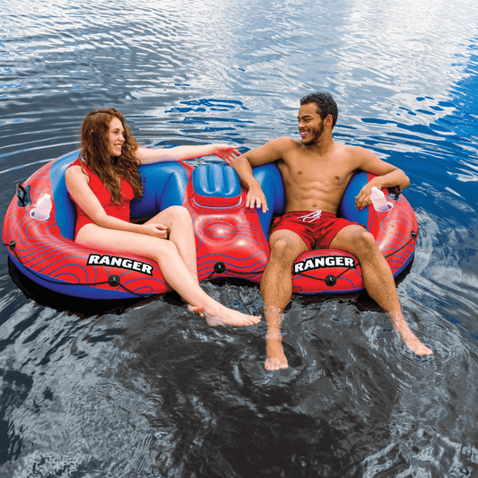 WOW Watersports Ranger 2-Person River Tube with Mesh Bottom and Cup Holders