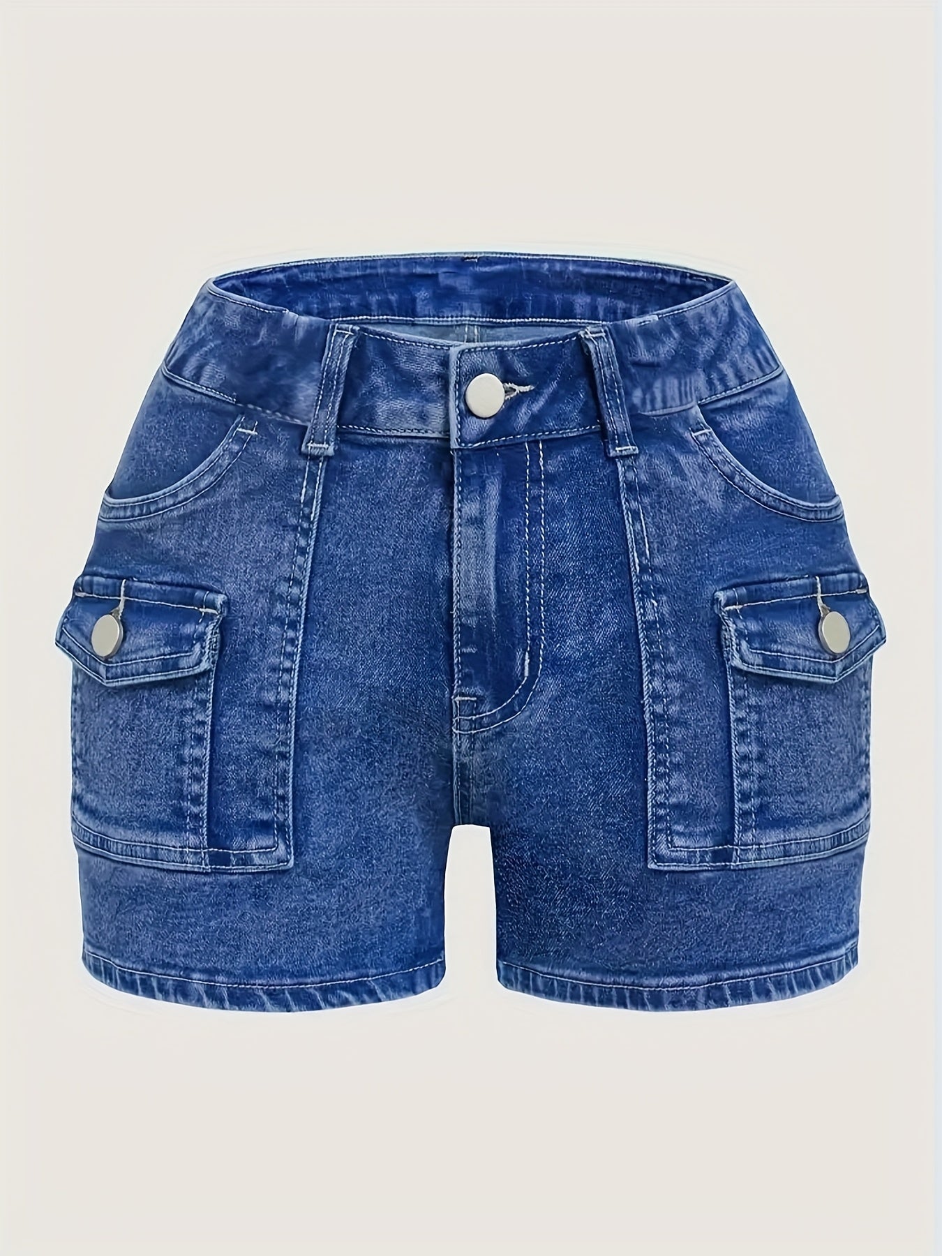Retro Stretch Denim Work Shorts Stylish Pocketed Comfortable