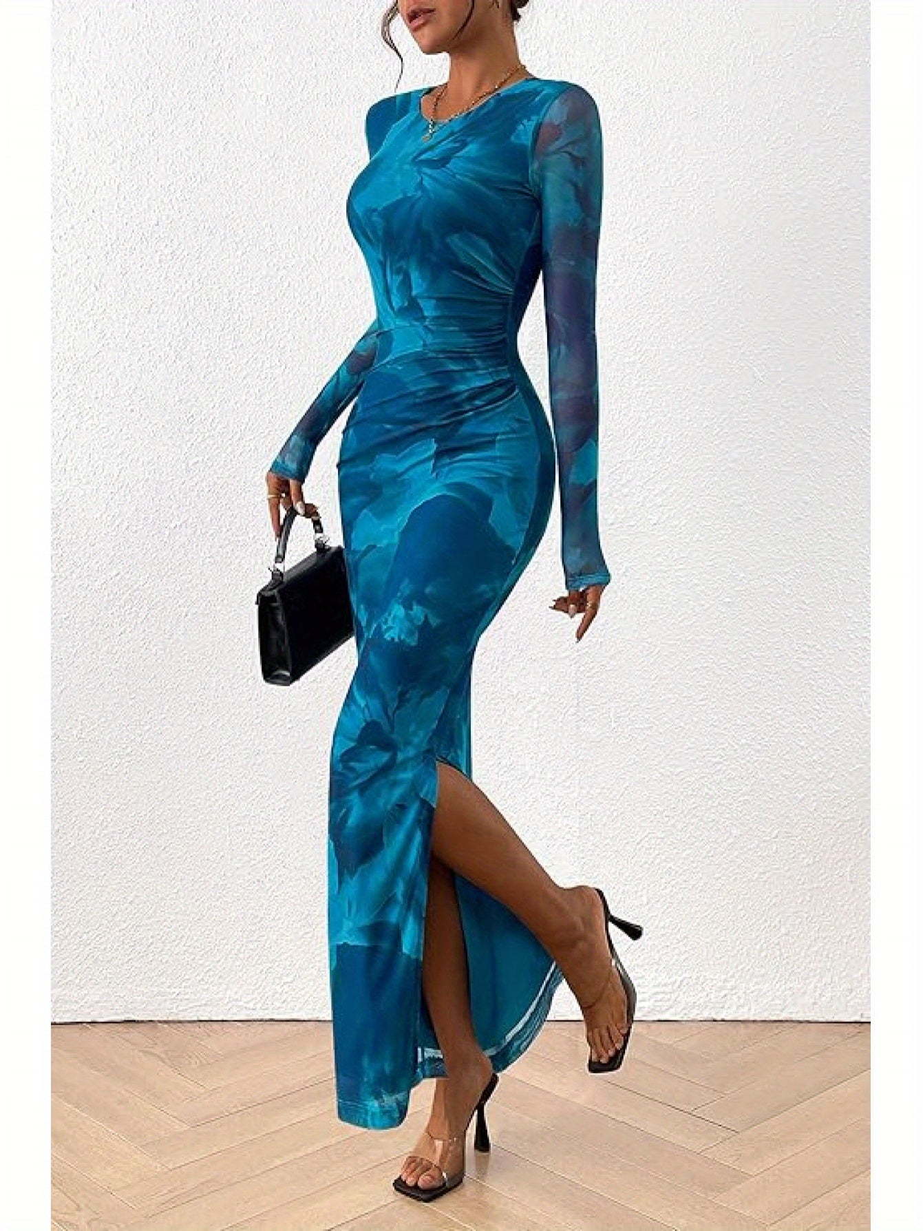 Elegant Frilly Floral Bodycon Maxi Dress