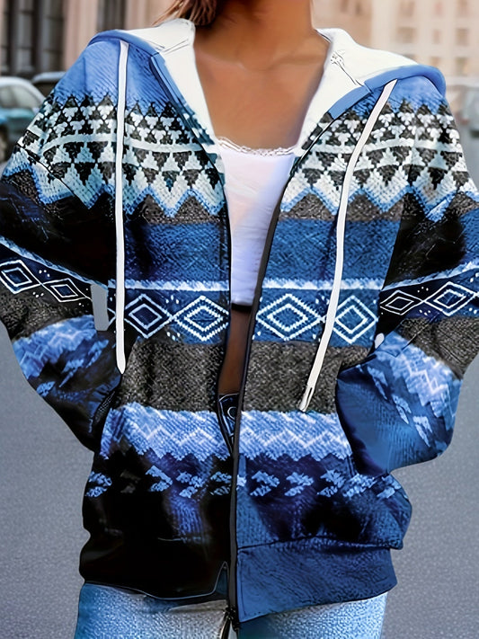 Tribal Print Hoodie Women's Zip-Up Sweatshirt