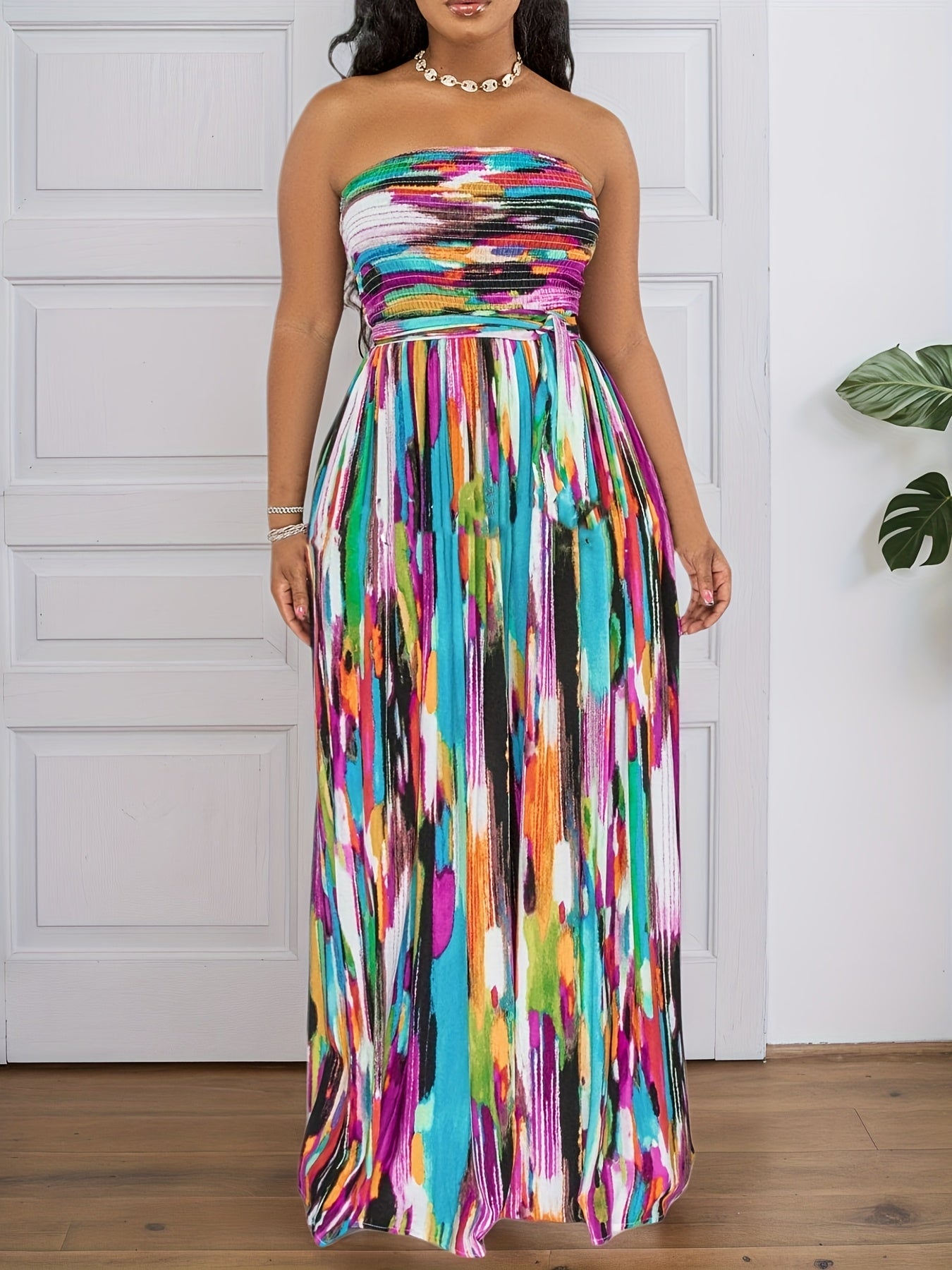 Strapless Backless Effortlessly Chic Bold Geometric Jumpsuit