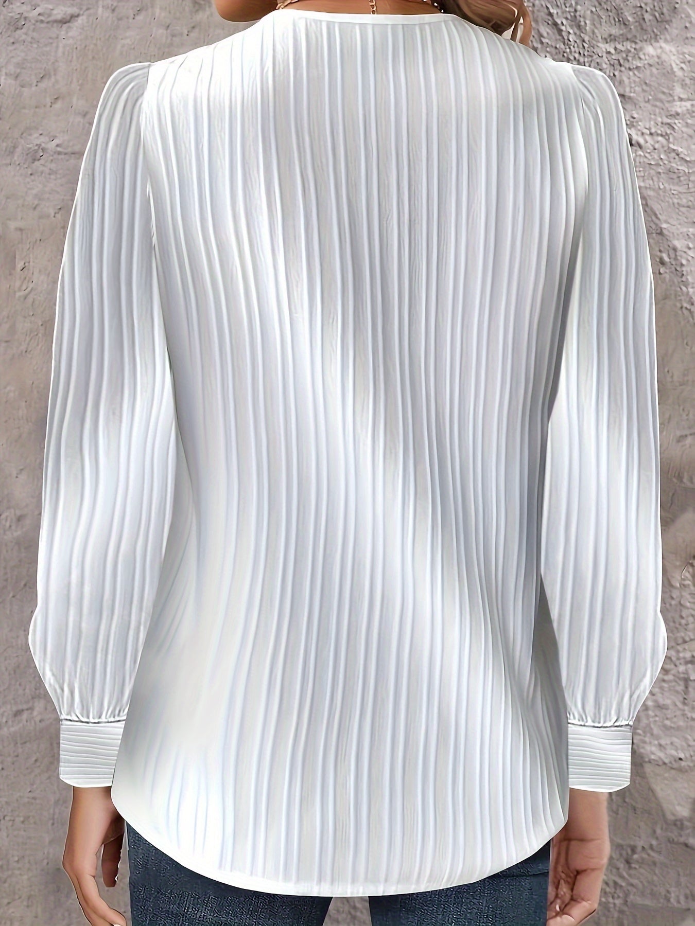 Chic Plus Size V-Neck Blouse Decorative Buttons Glossy  Top