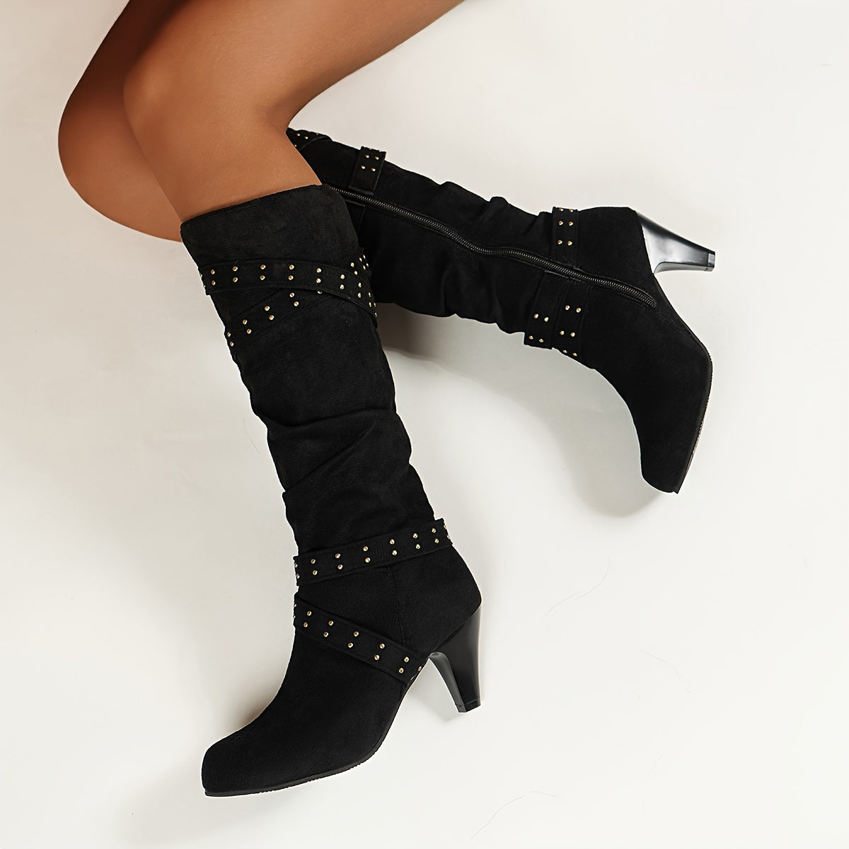 Chic Embellished Block Heel Knee High Boots